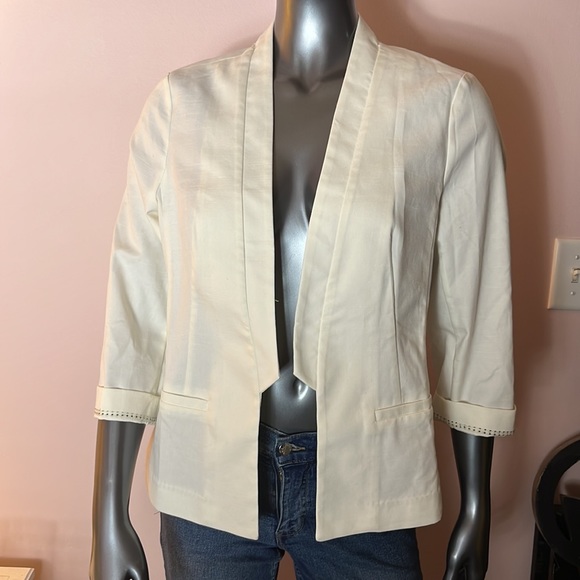 NWT Maurices White Cotton Open Front 3/4 Sleeve Blazer Sz Large - Picture 2 of 5